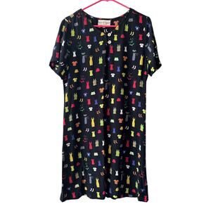 David Dart Collection Vintage Black Clothing Print Shift Dress Women’s Medium